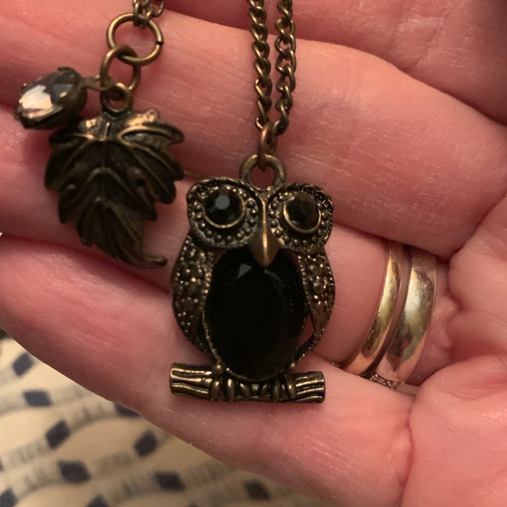 Super Cute Owl, Leaf, and Jewel Long Necklace